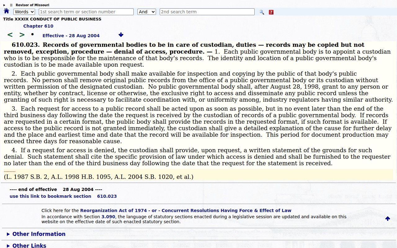 Cass County arrest report request response rule under Missouri Sunshine Law