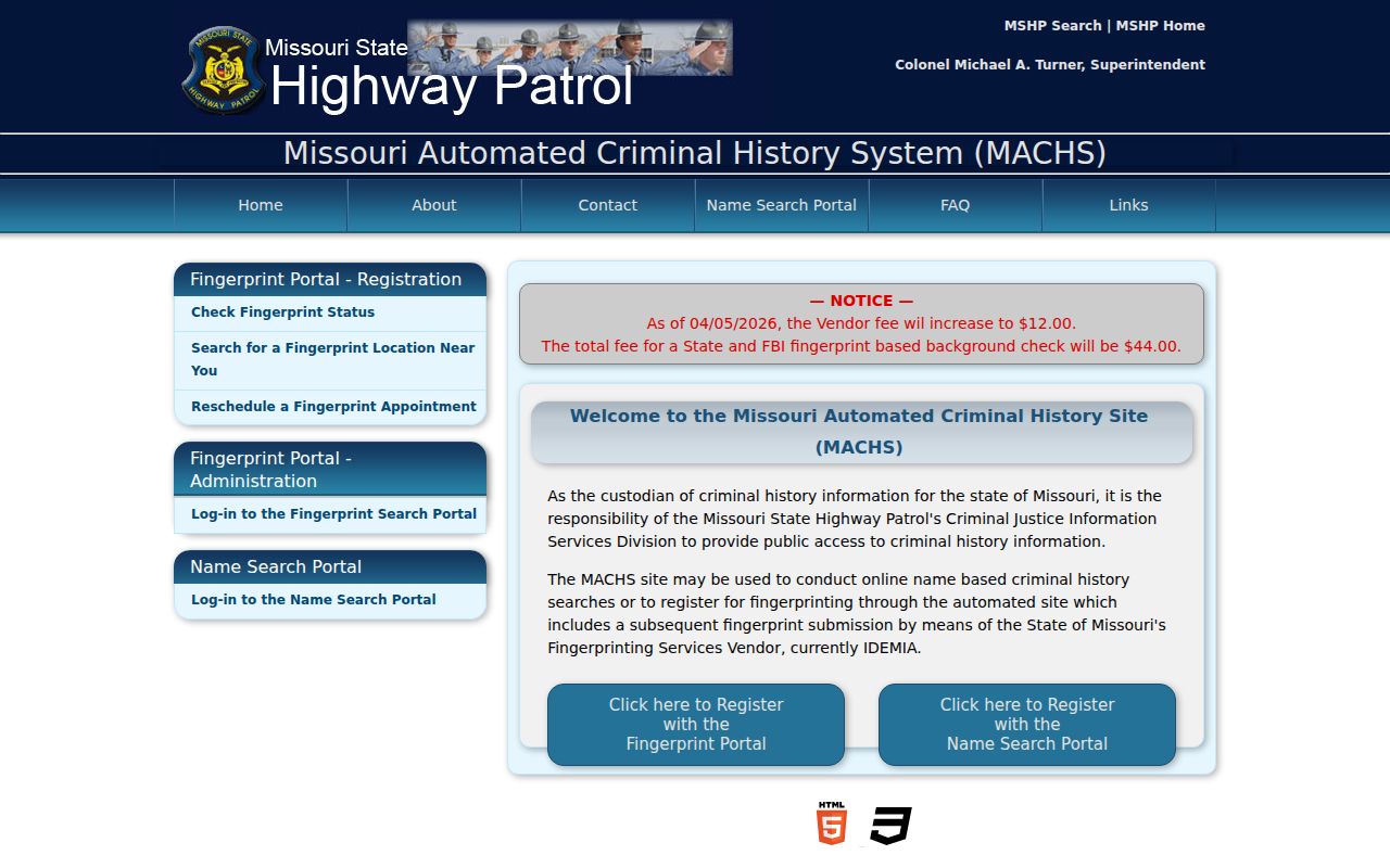 Cass County criminal records MACHS fingerprint registration